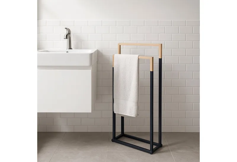 RELAXDAYS RELAXDAYS Handtuchständer mit 2 Stangen, Braun|schwarz, – Produktbild 2 von 5