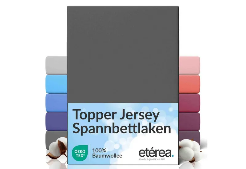 etérea Himmlische Qualität Spannbettlaken etérea Comfort Jersey Topper Spannbettlaken, Jersey, Gummizug: rundum, (1 Stück), Grau, – Produktbild 1 von 5