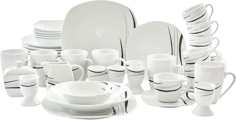 Retsch Arzberg Kombiservice Geschirr-Set, Service Cosmos (62-tlg), 6 Personen, Porzellan, 62 Teile, für 6 Personen, Grau|schwarz|weiß, – Produktbild 2 von 5