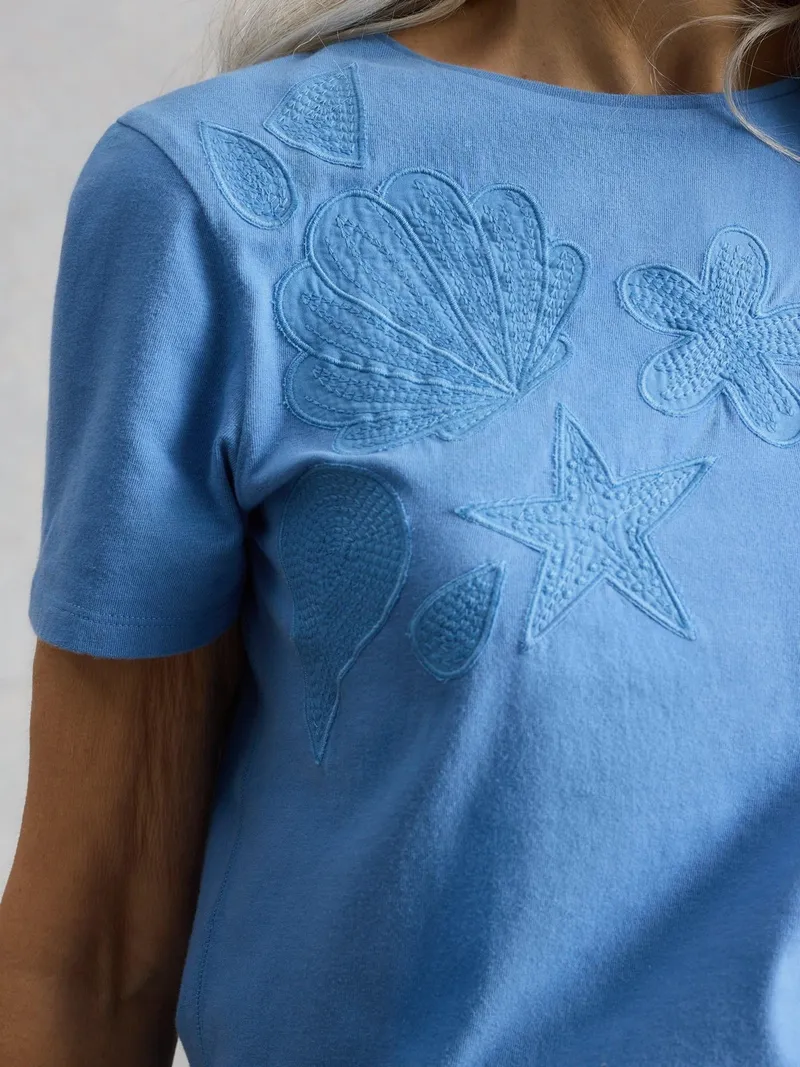 White Stuff Besticktes T-Shirt Abbie - 34, Mittelblau, – Produktbild 3 von 4