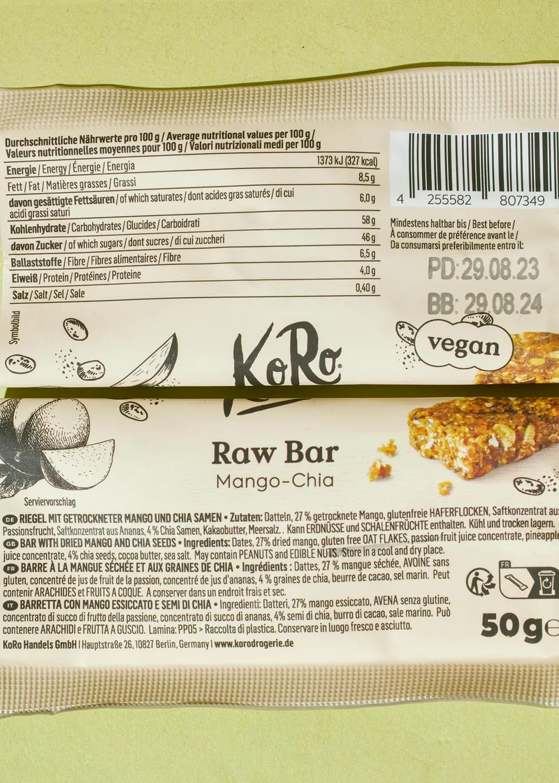 KoRo Raw Bar Mango-Chia 50 g – Produktbild 5 von 5