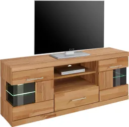 OTTO home Lowboard Ribe,140cm breit, Fronten Massivholz,6 Fächer,Kabeldurchführung, Korpus Holzwerkstoff,Glaseinsatz aus gehärtetem Glas,Böden versetzbar – Produktbild 1 von 1