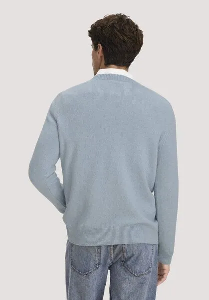 hessnatur hessnatur Strick Pullover Regular aus Bio-Merinowolle mit Bio-Baumwolle, Helles jeansblau, – Produktbild 3 von 5