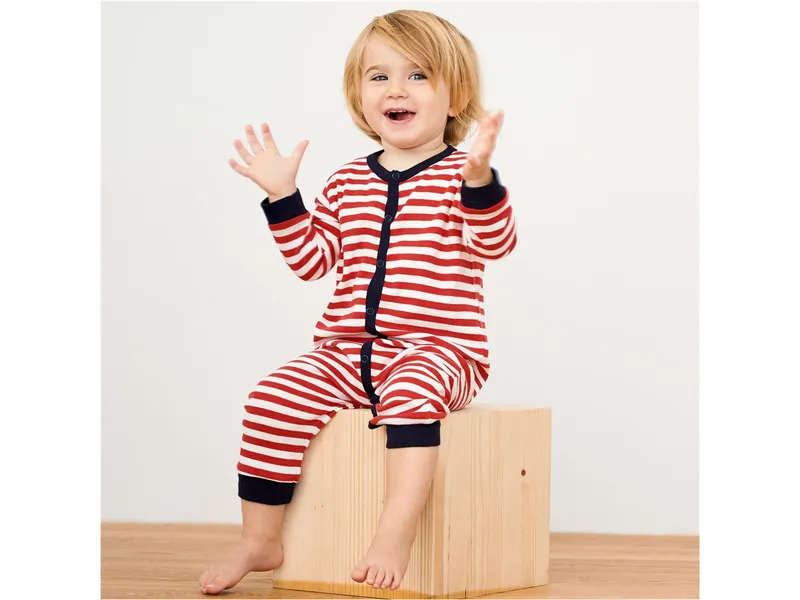 Living Crafts Living Crafts Baby und Kinder Schlafanzug Bio-Baumwolle rot-weiß gestreift Gr. 62/68, Rot, – Produktbild 2 von 2