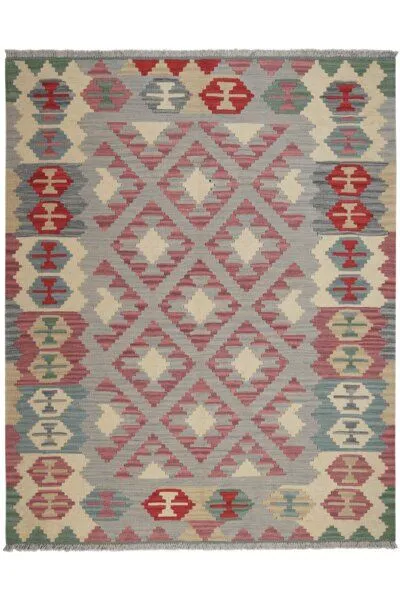 Rugtales Kelim Gashgai „Rugtales“ aus Schurwolle, Grau, – Produktbild 3 von 4