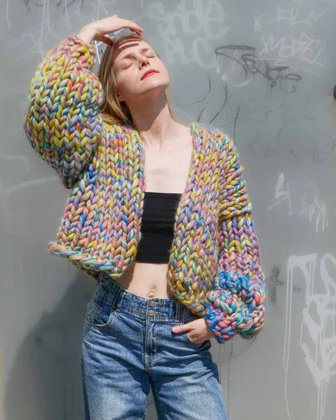 PANAPUFA PANAPUFA Strickjacke aus dicker Wolle, Mehrfarbig, – Produktbild 2 von 6