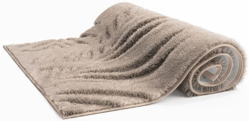 Grund Grund Badematte Ferya, Höhe 20 mm, rutschhemmend beschichtet, fußbodenheizungsgeeignet, Polyester, rechteckig, Dezentes Blattmuster mit Hoch-Tief-Struktur, 5 Jahre Garantie, Beige, – Produktbild 5 von 8