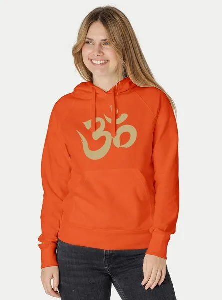 Peaces.bio - handbedruckte Biomode Peaces.bio - handbedruckte Biomode Bio-Damen-Kapuzensweater Om, Orange, – Produktbild 2 von 2