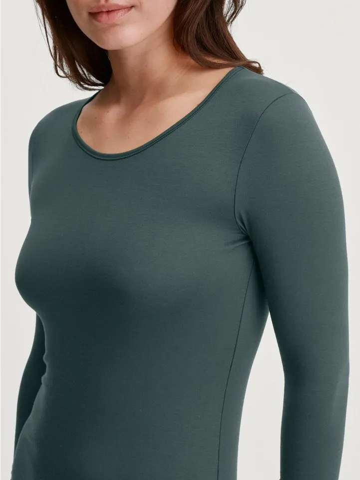 CALIDA CALIDA Langarmshirt Natural Comfort elastisch, weich, langärmelig, Rundhals-Ausschnitt, atmungsaktiv, Grün, – Produktbild 4 von 5