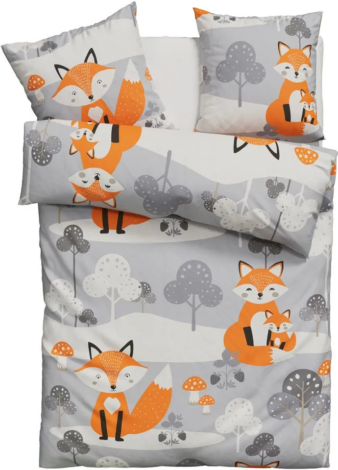 OTTO home Bettwäsche Physalis, Linon, 2 teilig, in Gr. 135x200 oder 155x220 cm, 100% Baumwolle, mehrere Designs, Grau|orange, – Produktbild 3 von 5