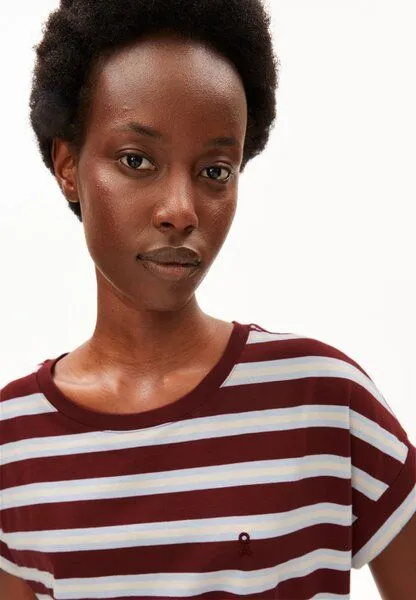 ARMEDANGELS ARMEDANGELS IDAARA STRIPES Damen T-Shirt aus Bio-Baumwolle, Velvet red-soft blue-undyed, – Produktbild 3 von 4