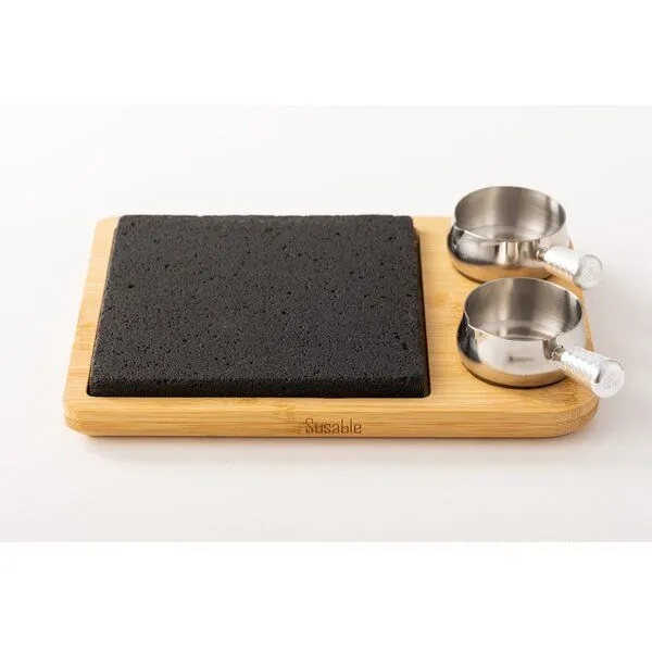 Susable Susable PFAS-Frei Raclette Mini Grill Set mit Lava Stein 2 Soßen-Töpfe – Produktbild 6 von 6
