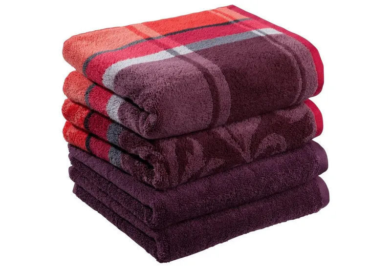 Erwin Müller Handtuch Handtuch "Ludwigsburg" 4er-Pack, Jacquard, Walk-Frottier Uni/Karo/Ornamente, Lila, – Produktbild 4 von 5