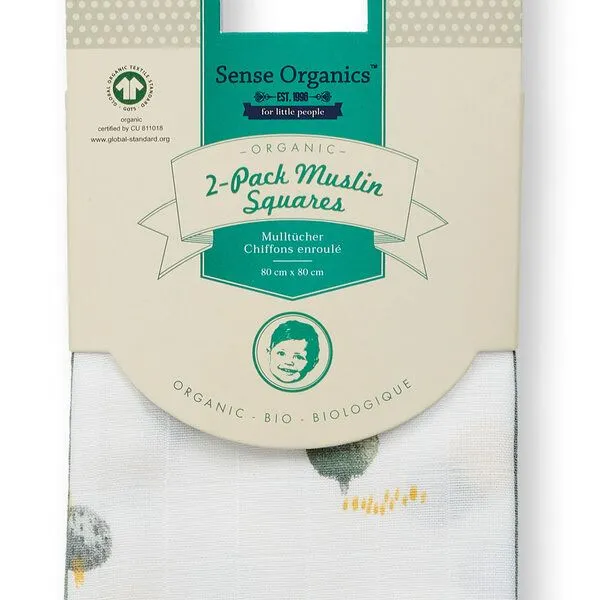 Sense Organics sense-organics Mulltücher im 2er Pack, Modell BIOS, Weiß mit bäumen / salbeigrün, – Produktbild 2 von 3
