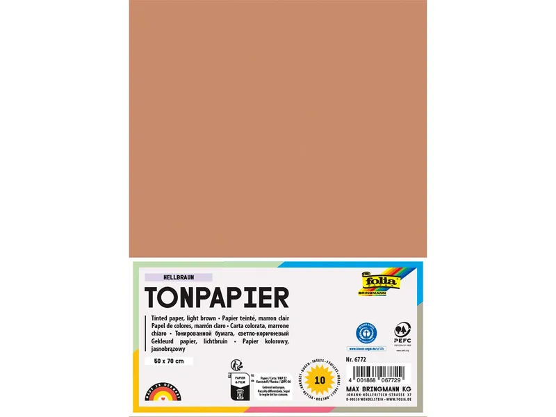 folia folia Tonpapier, 130 g/m², 50 x 70 cm, 10 Bogen, hellbraun – Produktbild 1 von 1