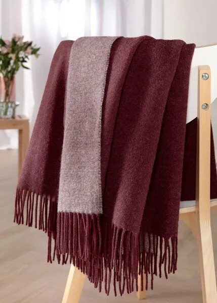 biederlack biederlack Plaid Wohndecke wunderschöne Farben Wolle-Kaschmir-Mix -jetzt in 2 Größen, Bordeaux-parfait neu, – Produktbild 4 von 4