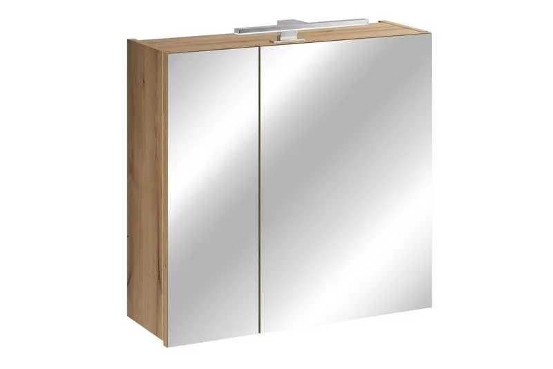 Lomadox Spiegelschrank NEWPORT-56-EVOKE 60 cm breit in Eiche, inkl. LED-Aufsatzleuchte, Braun, – Produktbild 1 von 4