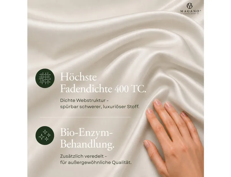 MAGANO Spannbettlaken, Luxus 100% TENCEL ™ Lyocell, Bettlaken, Gummizug: rundum, 400 TC Fadendichte, Hypoallergen, Thermoregulierend, Beige|weiß, – Produktbild 4 von 5