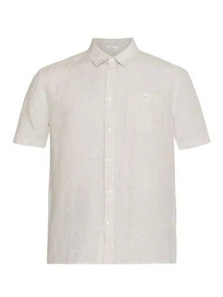 KnowledgeCotton Apparel KnowledgeCotton Apparel Hemd - Regular Linen Short Sleeve Shirt - aus 100% Leinen, Yarndyed light feather gray, – Produktbild 4 von 4