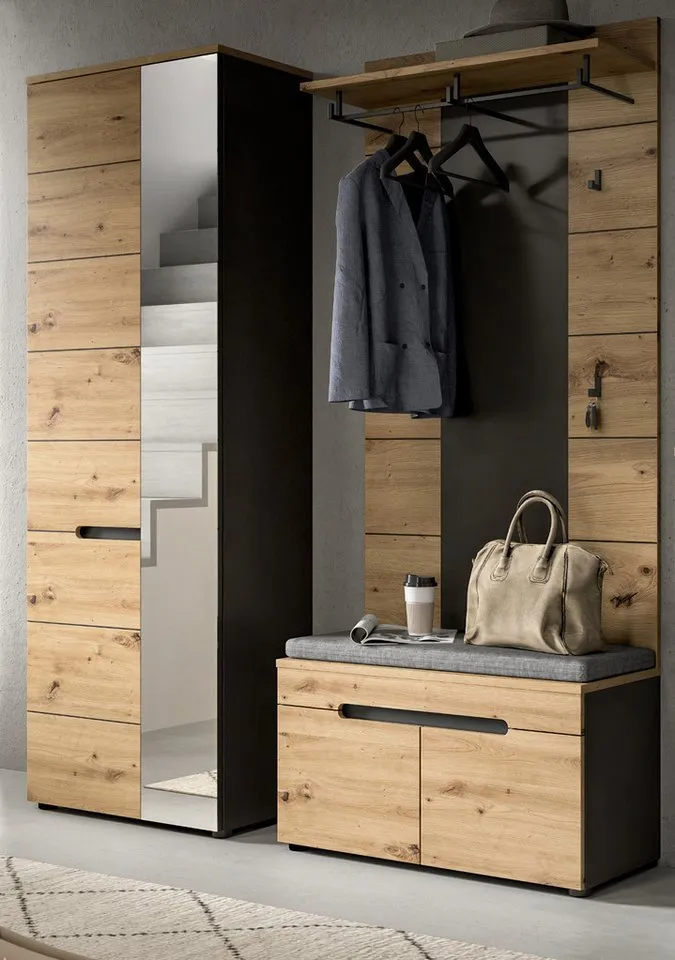 Inn.Furn Garderoben-Set Cooper, (Flurgarderobe in Eiche Artisan und Basalt grau, 3-teilig, 160 x 195 cm), mit Soft-Close-Funktion, Beige, – Produktbild 2 von 5