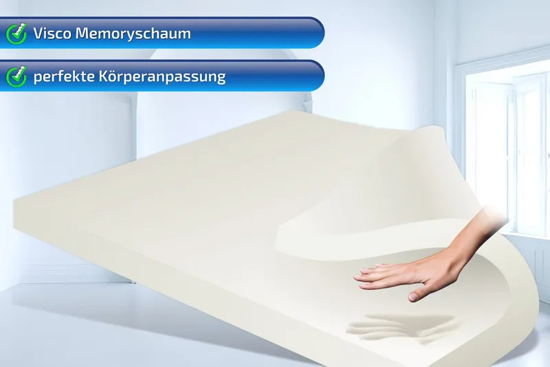 Matratzen Perfekt, Topper Viscotopper TOKIO, 12cm HOCH, mit sehr guter Körpernpassung EXTRA SOFT, 12 cm hoch, Viscoschaum, Topper mit Kern aus viscoelastischem Schaum und umlaufendem Klimaband, Weiß, – Produktbild 2 von 5