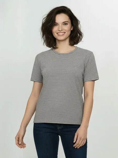 GreenBomb GREENBOMB Basic Nova - Kastiges T-Shirt aus Bio-Baumwolle / GOTS / Fair & Vegan, Grau (sandstone stripes), – Produktbild 1 von 4