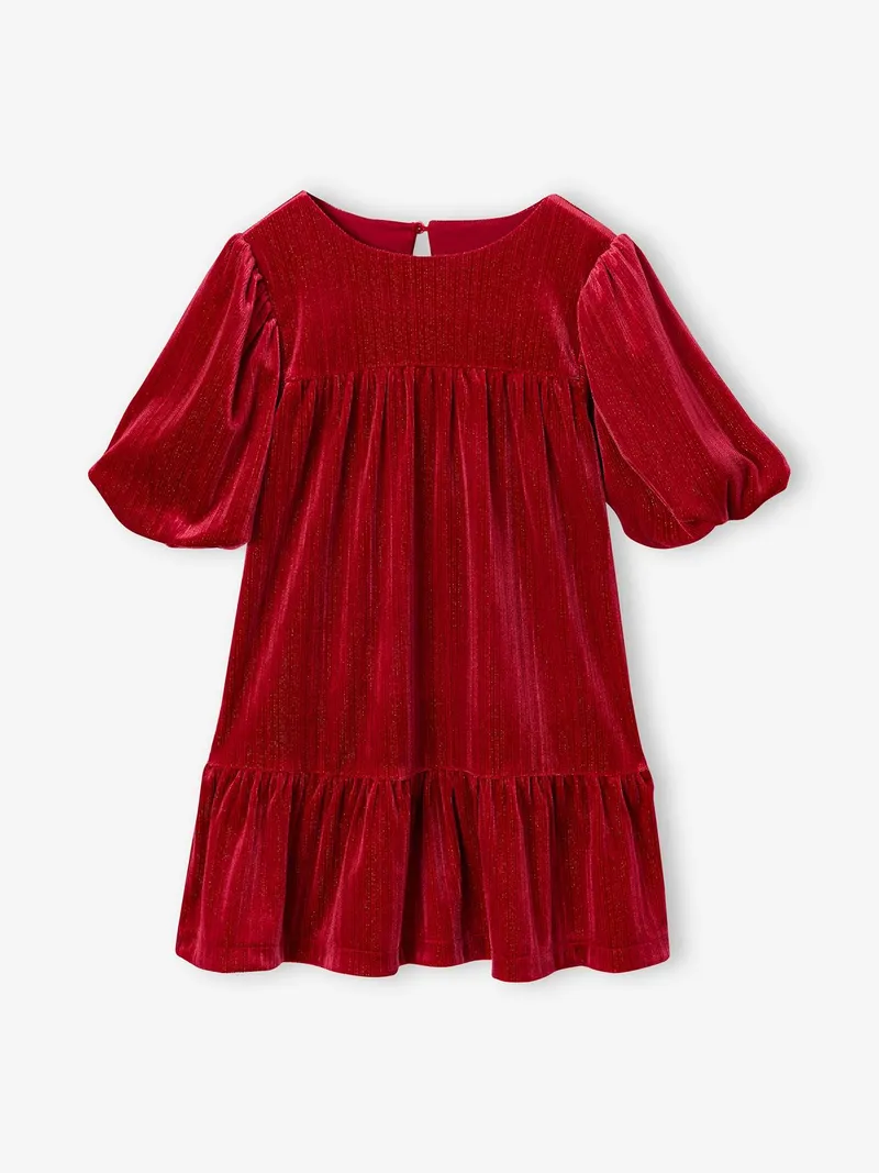 Vertbaudet Vertbaudet Festliches Samtkleid mit Glitzereffekt Mädchen, Rot, – Produktbild 3 von 4