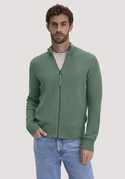hessnatur hessnatur Strick Jacke Regular aus reiner Bio-Baumwolle, Efeugrün, – Produktbild 1 von 4
