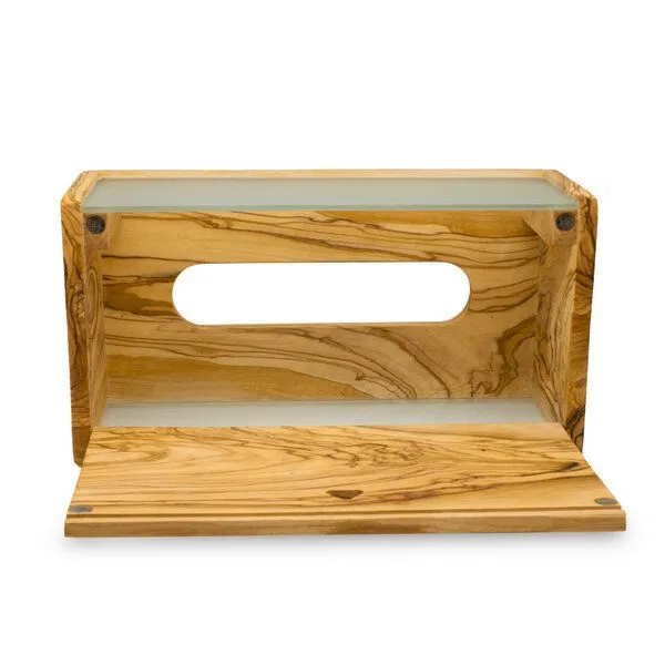 NATUREHOME Taschentuch-Box Kosmetik-Box aus Olivenholz u. Glas Naturehome – Produktbild 4 von 4
