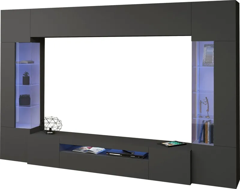 OTTO home Wohnwand New Egypt, (4-St., Breite 290cm), bestehend aus 2 Stauraumvitrinen, 1 Lowboard, 1 Hängeschrank, Grau, – Produktbild 1 von 5