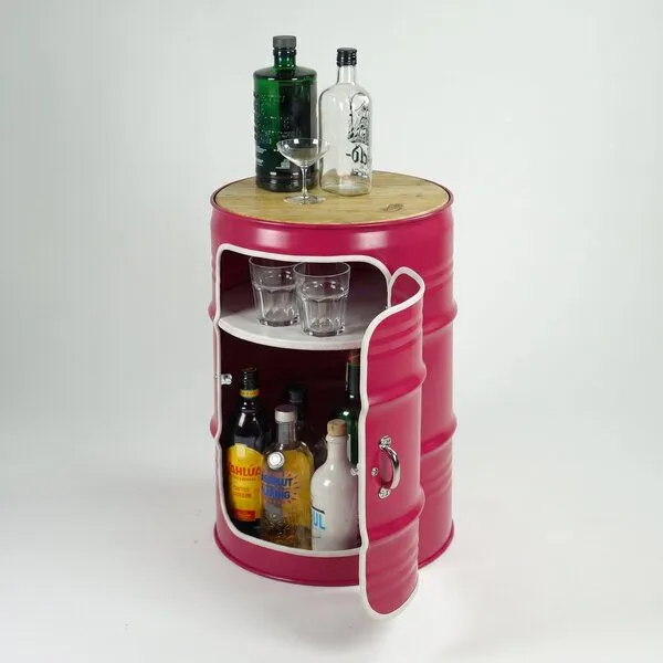 Lockengelöt Lockengelöt Minibar mit Tür aus einem kleinen Ölfass, Purpurrot, – Produktbild 4 von 4