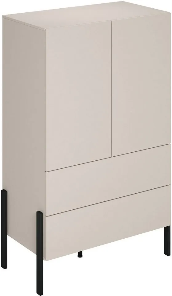 OTTO home Wäscheschrank Jukon, moderner griffloser Kleiderschrank, Metallfüsse, Made in Europe (90x150x50, ideal für kleine Räume oder Nischen) Mehrzweckschrank,2 Schubladen, 2 Türen, FSC-zertifiziert, Kaschmir | korpus: kaschmir, – Produktbild 4 von 5