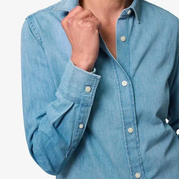YTWOO YTWOO Damen-Jeansbluse aus Bio-Baumwolle, Light wash, – Produktbild 4 von 4