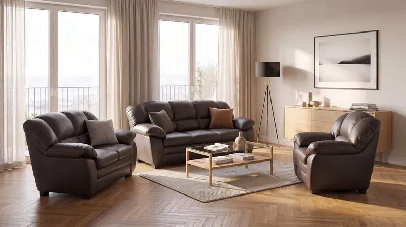 COTTA Polstergarnitur Casino, 3tlg. Set, Sofa Wohnzimmer Garnitur, Wellenunterfederung, (Set, 3-tlg), Sessel, 2-Sitzer, 2,5-Sitzer, hohe Rückenlehne, Braun, – Produktbild 3 von 8