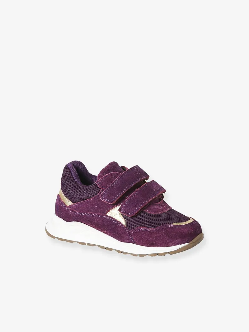 Vertbaudet Vertbaudet Baby Klett-Lauflernsneakers aus Leder mit Gold-Details, Pflaume, – Produktbild 1 von 4