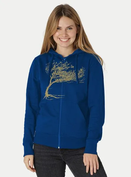 Peaces.bio - handbedruckte Biomode Peaces.bio - handbedruckte Biomode Bio Damen-Zip-Hoodie Windy Tree, Royalblau, – Produktbild 3 von 3