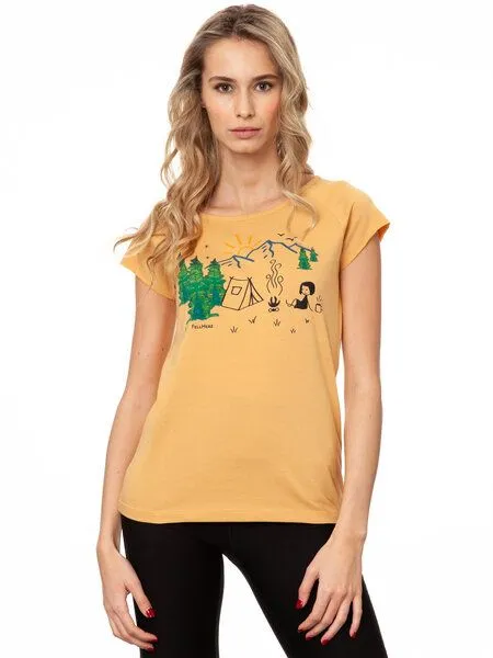 FellHerz FellHerz Damen T-Shirt Camping Girl, Beige, – Produktbild 2 von 5