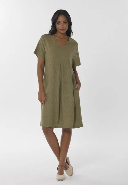ORGANICATION ORGANICATION Kleid aus LENZING ECOVERO Viskose und Leinen, Grün(olive), – Produktbild 1 von 4