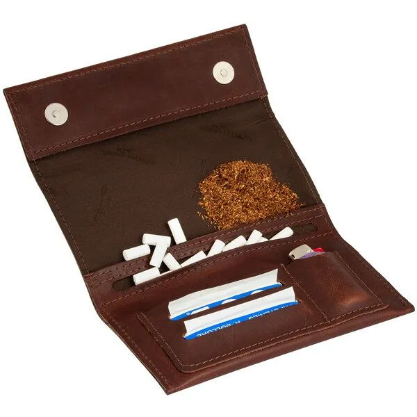 Simaru Simaru Tabaktasche Tabakbeutel aus Echtleder mit Magnet, Hellbraun, – Produktbild 1 von 3
