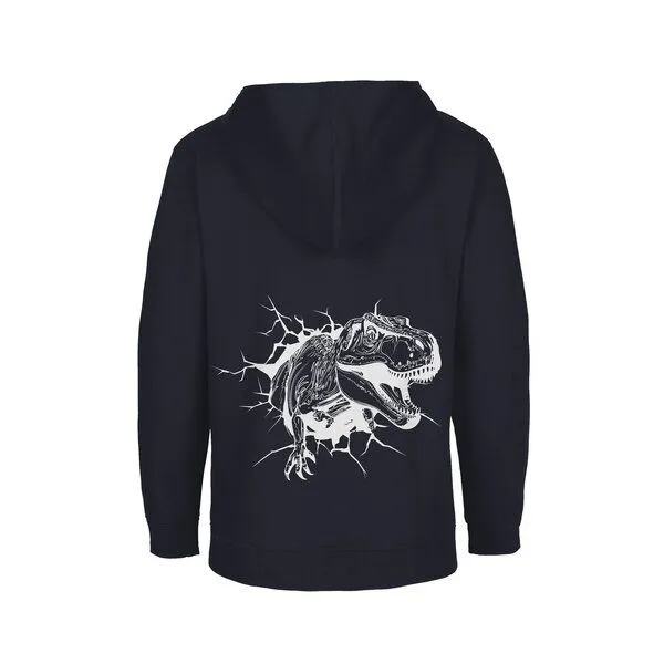 HANDGEDRUCKT HANDGEDRUCKT Unisex Kinder Zip Up Hoody "Tyrannosaurus", Navy, – Produktbild 1 von 3