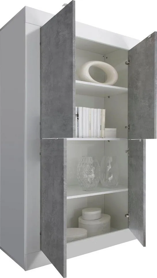 Home affaire Highboard Basic Höhe 162 cm, Breite 102 cm, Kommode 4 Türen, Hochkommode, Metallgriff, moderne Rahmenoptik, viel Stauraum, Farbauswahl, Weiß, – Produktbild 4 von 8