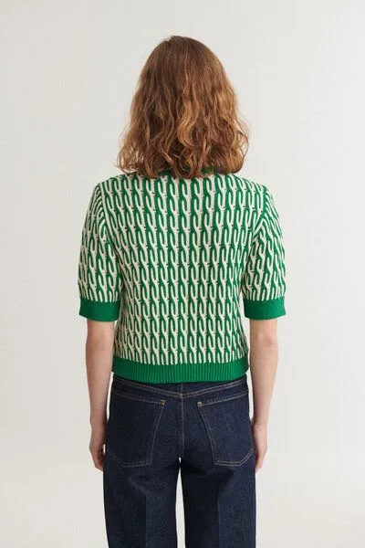 Basic Apparel Basic Apparel Kurzarm Cardigan MINIE aus Bio-Baumwolle, Grün-gestreift-abundant-green-white, – Produktbild 4 von 4