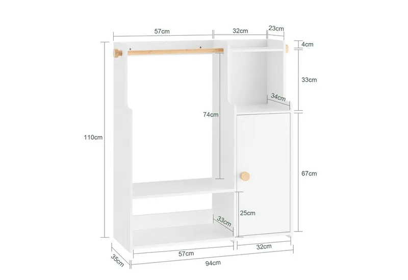 SoBuy Kinderkleiderschrank KMB110 Kindergarderobe Kleiderschrank Kinder Kleiderständer Kinderregal, Weiß, – Produktbild 4 von 5