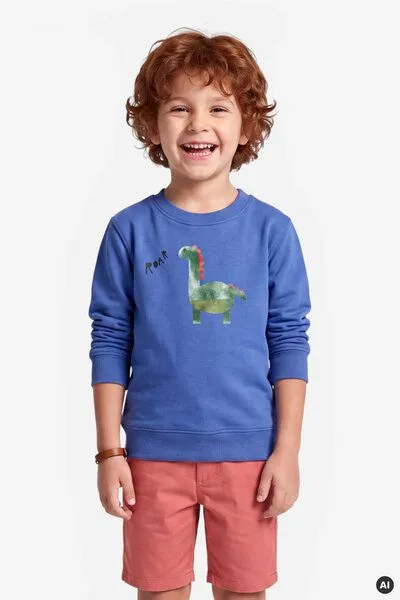 MelaDi Meladi Kinder Sweater aus Biobaumwolle - Dino auf Aqua Blue, Aqua blue, – Produktbild 3 von 5