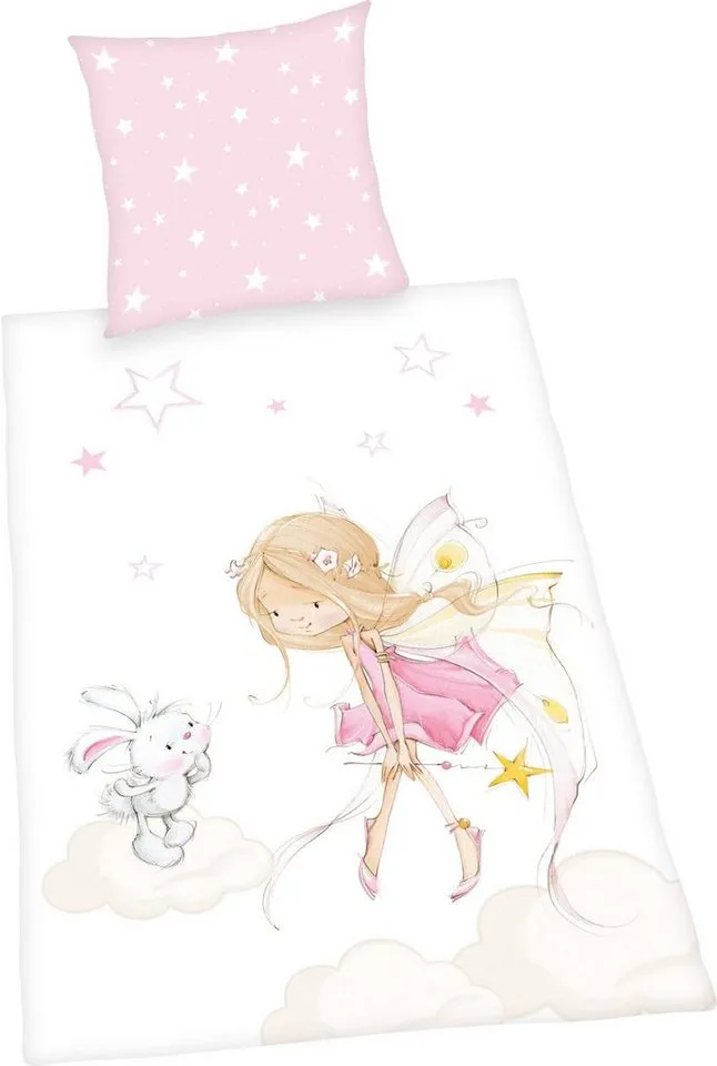 Baby Best Baby Best Babybettwäsche Little Fairy, Flanell, mit niedlichem Feen-Motiv, Rosa|weiß, – Produktbild 3 von 5