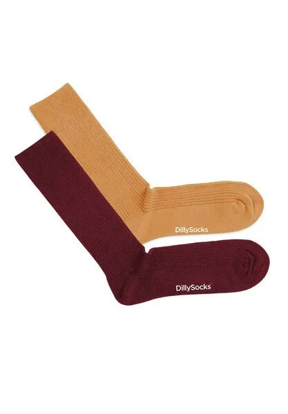 DillySocks DillySocks Socken „Premium Ribbed Collection“, Wine red - golden yellow, – Produktbild 1 von 4