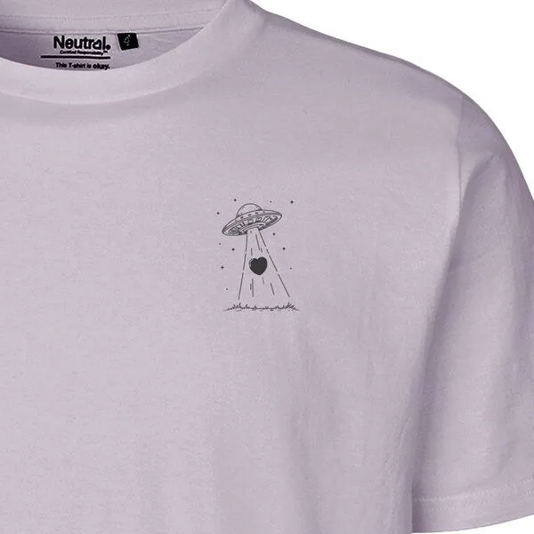 HANDGEDRUCKT HANDGEDRUCKT "Beam it up" Unisex T-Shirt aus reiner Baumwolle (kbA), Dusty purple, – Produktbild 1 von 3