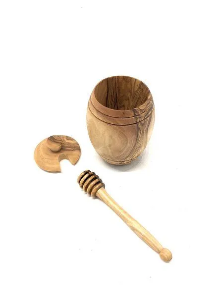 Olivenholz erleben Olivenholz erleben Honigtopf aus Olivenholz plus Honiglöffel 14 cm – Produktbild 3 von 4