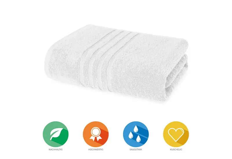 Lavea Badetuch Bali Duschtuch 100x150 cm Duschtuch 70x140 cm, Weiches Bio-Baumwollfrottee (1-St), Handtuch, GOTS-zertifiziert, extra saugstark mit 500g/m², Weiß, – Produktbild 2 von 5
