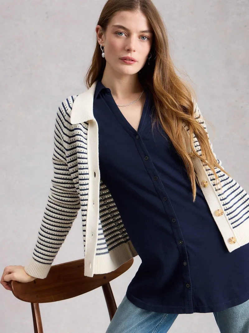 White Stuff Bluse Annie aus Material-Mix - 50, Marineblau, – Produktbild 1 von 4